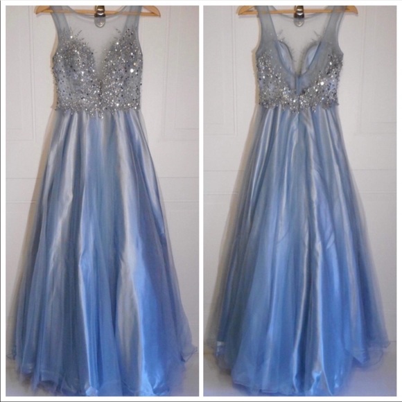 Betsy and Adam Blue Sweetheart Illusion Ballgown - Picture 2 of 4